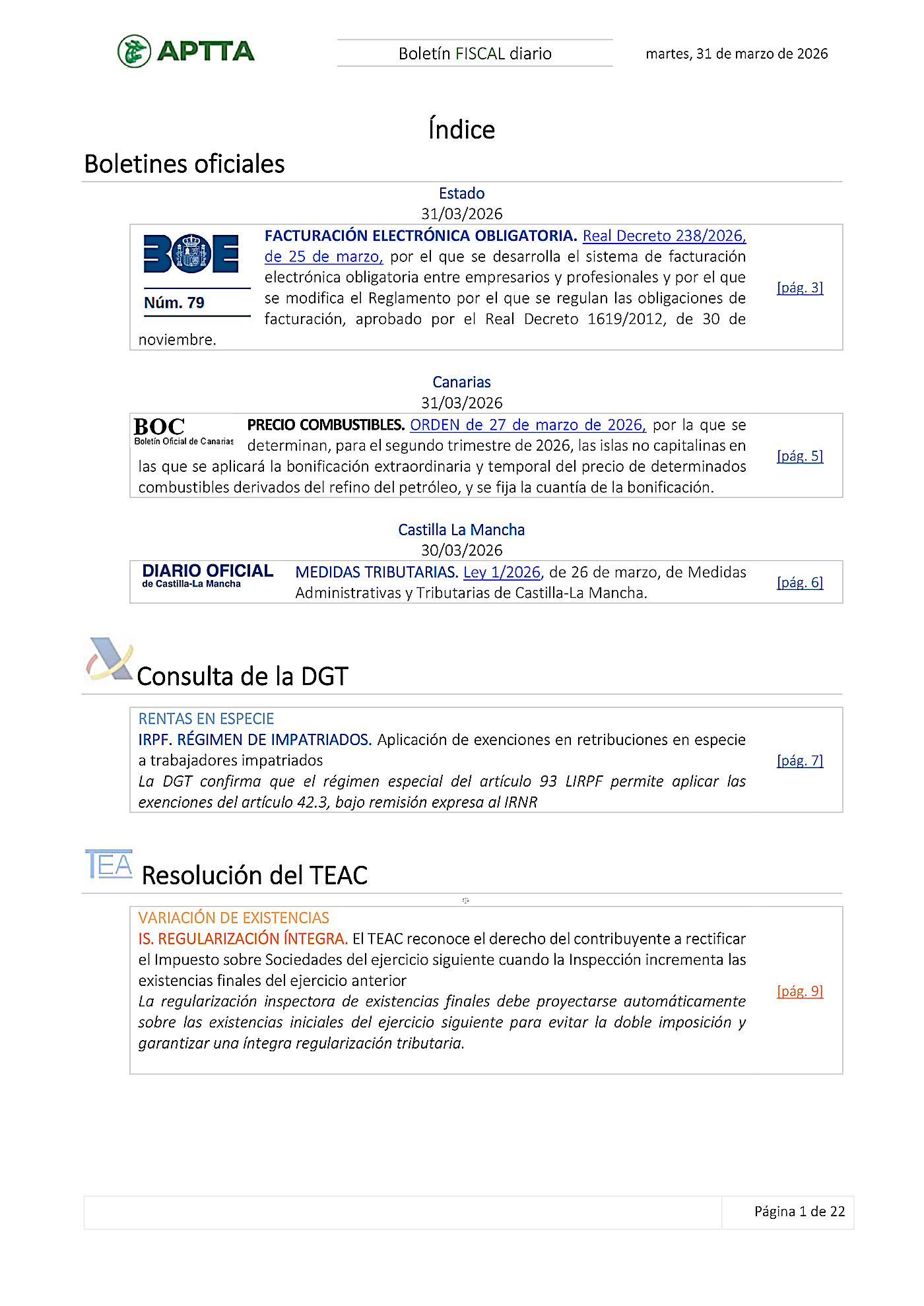 Boletín fiscal 31/03/2026