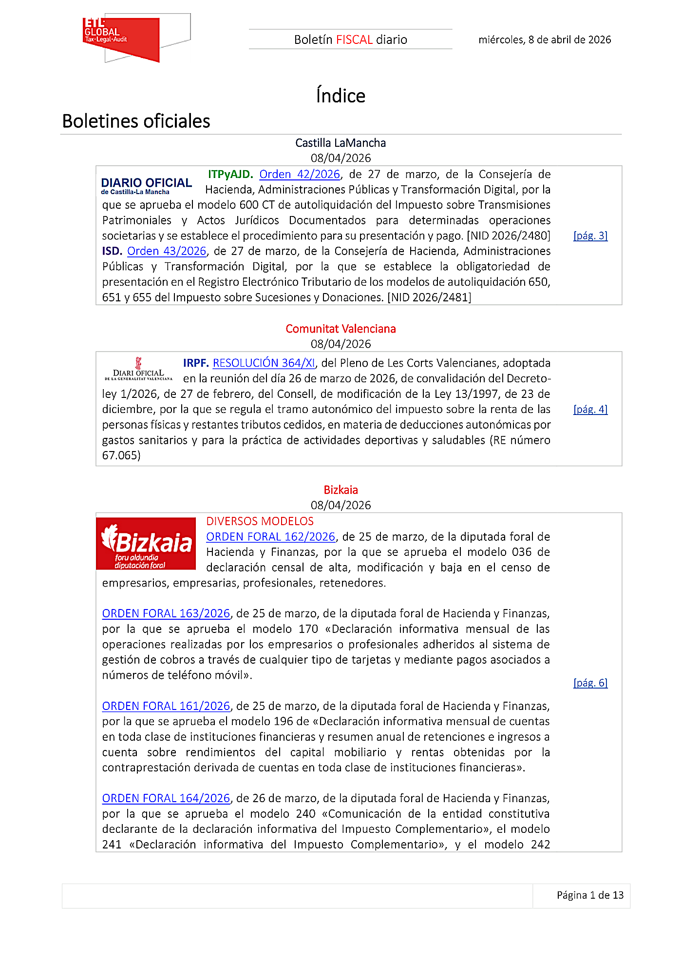 Boletín fiscal 08/04/2026