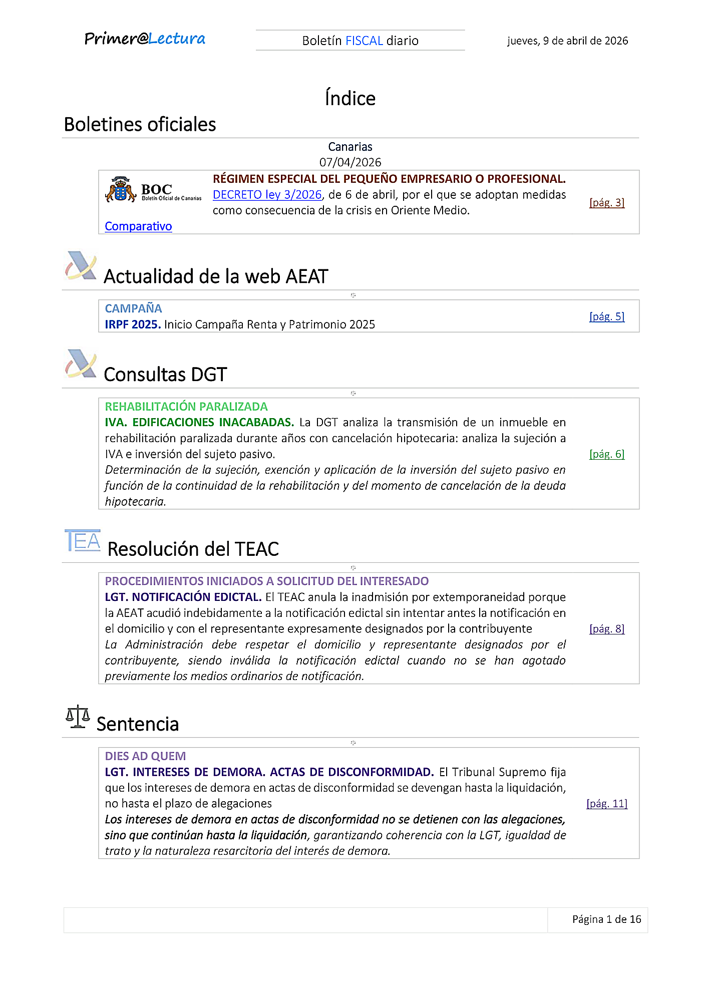 Boletín fiscal 09/04/2026