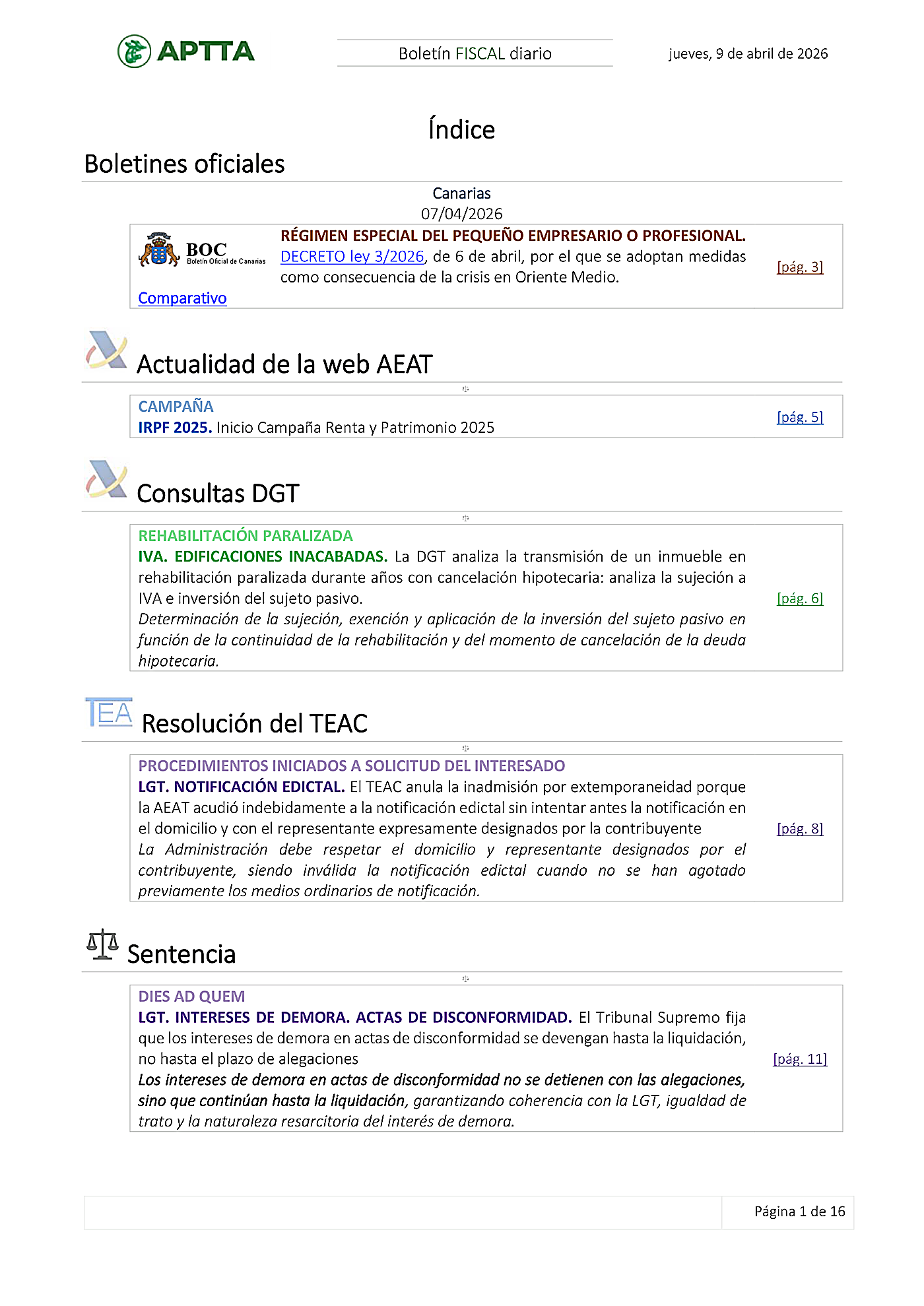Boletín fiscal 09/04/2026