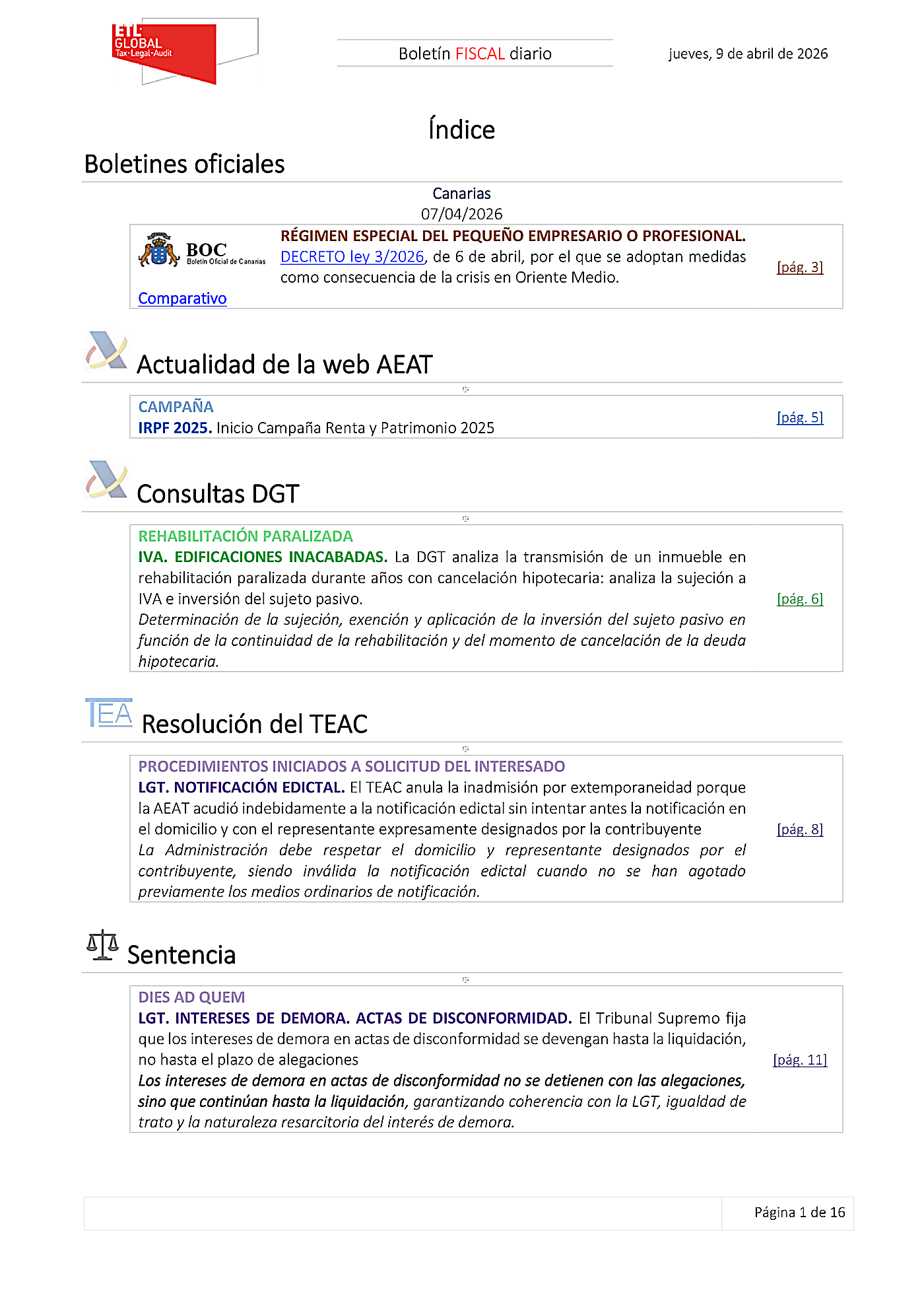 Boletín fiscal 09/04/2026
