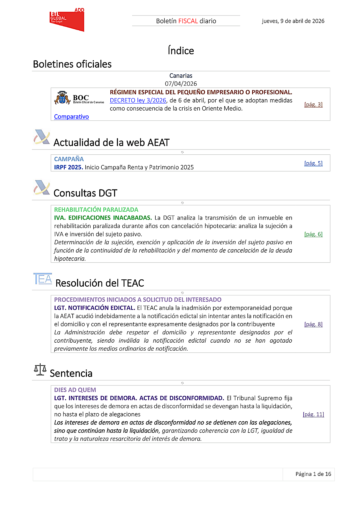 Boletín fiscal 09/04/2026