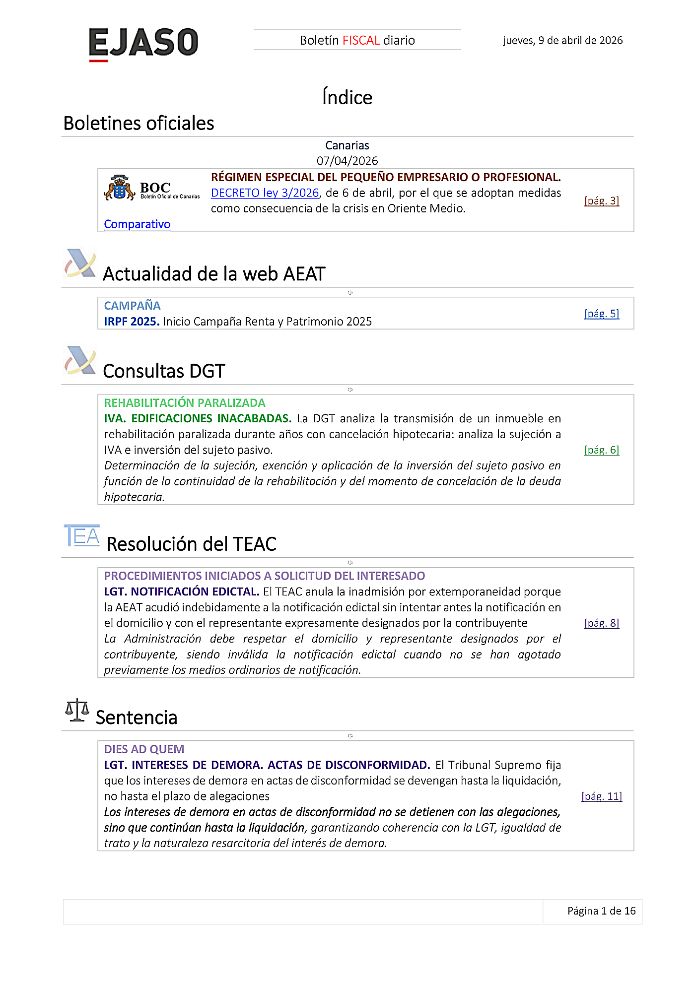 Boletín fiscal 09/04/2026