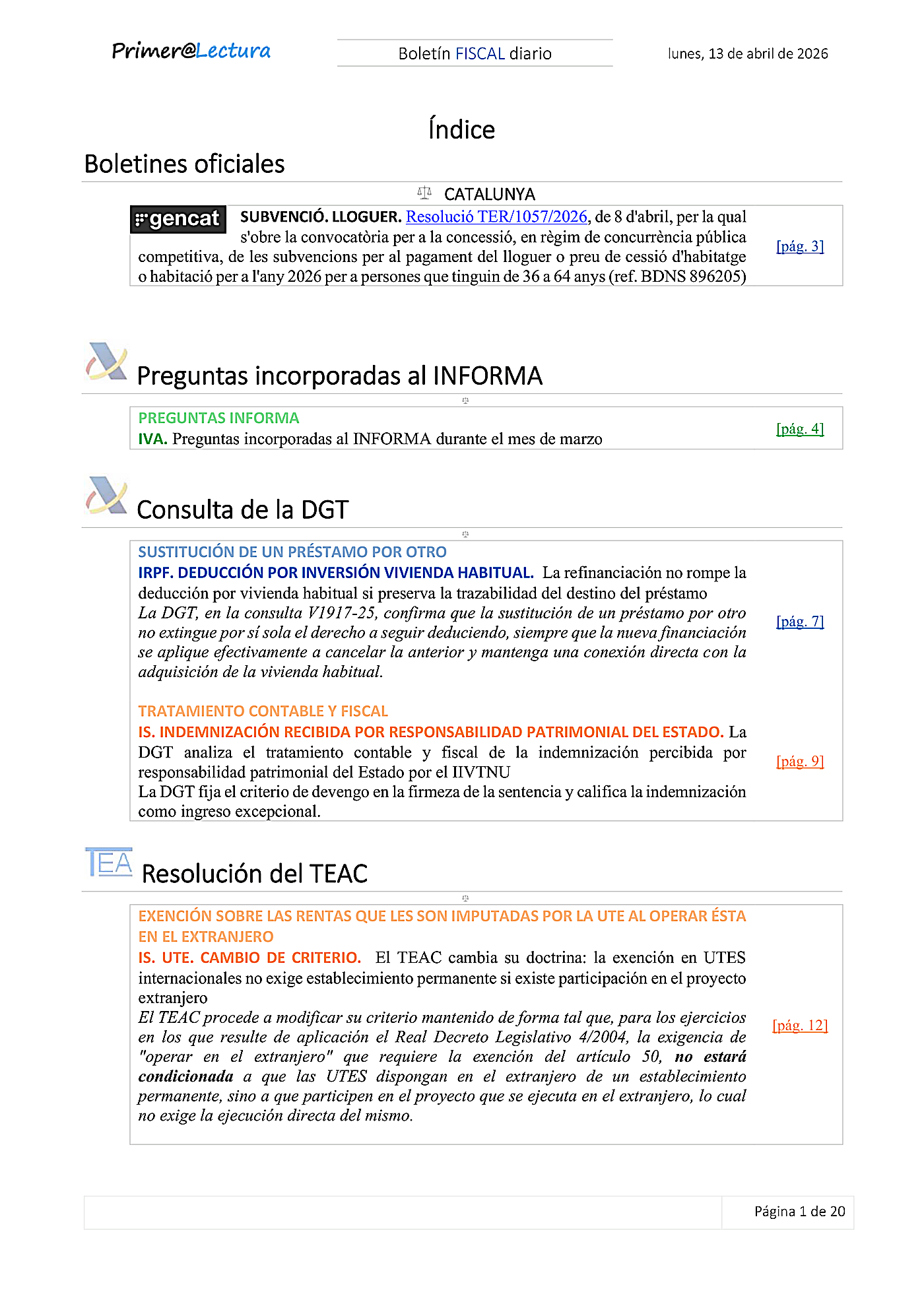 Boletín fiscal 13/04/2026