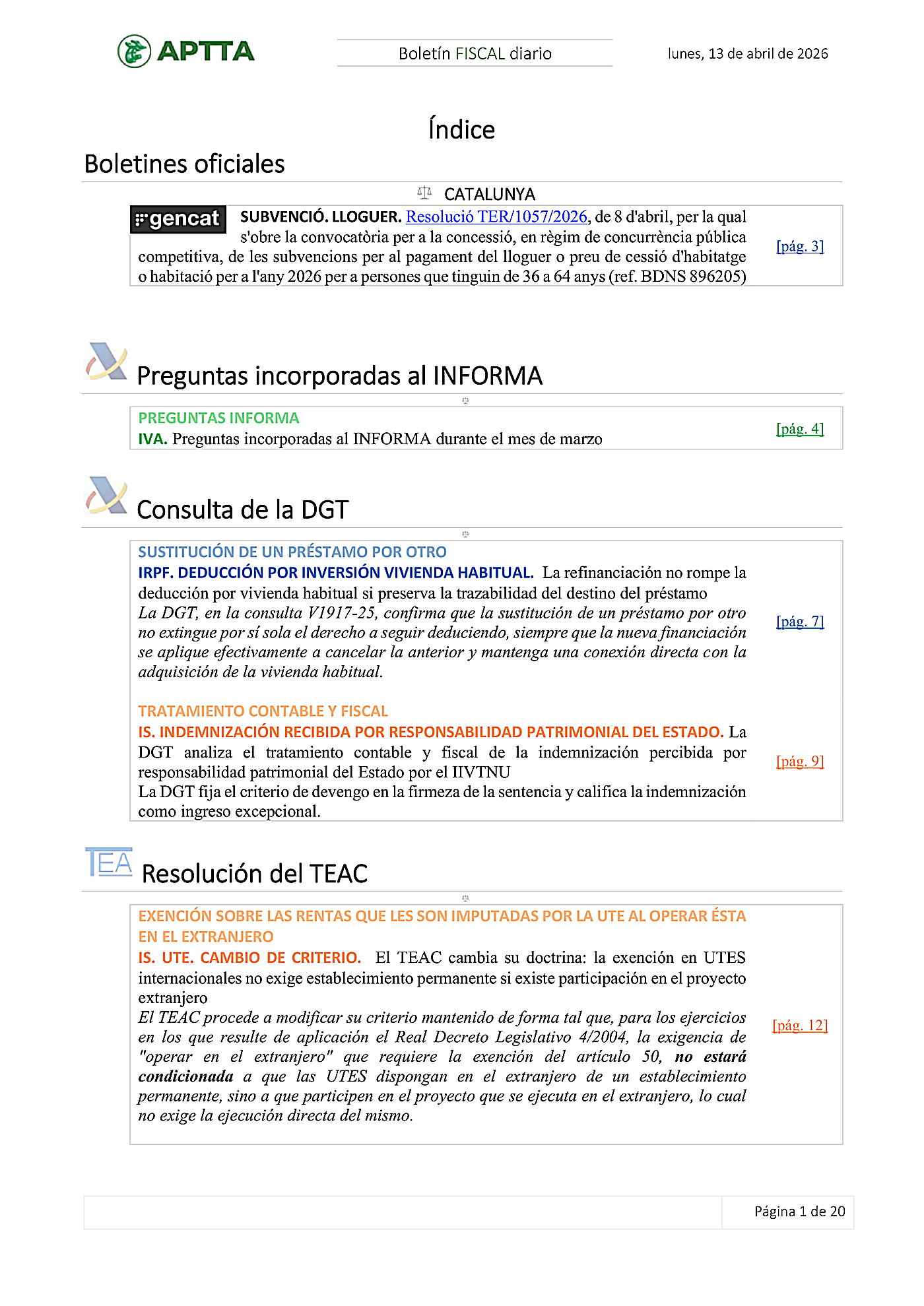 Boletín fiscal 13/04/2026