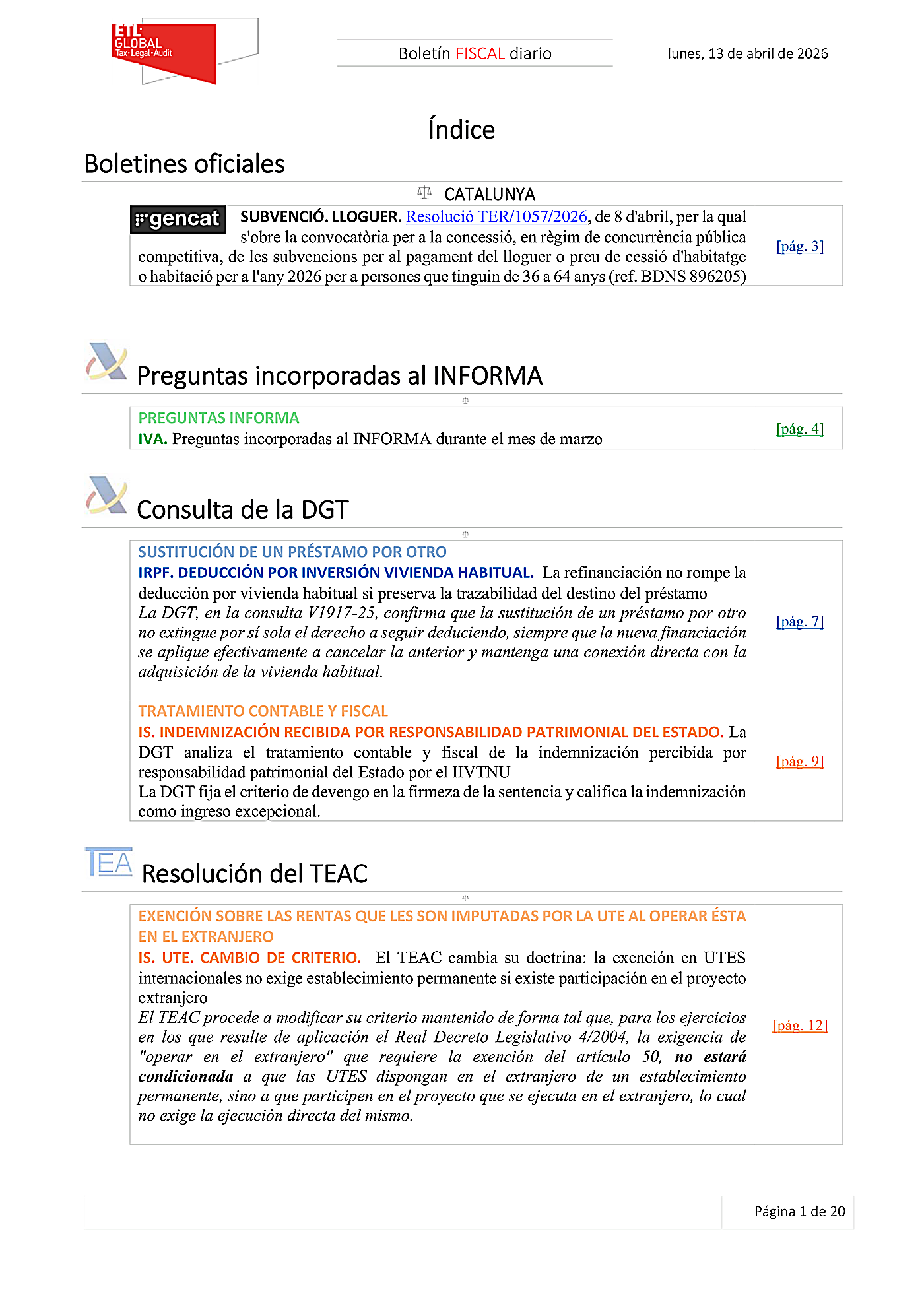 Boletín fiscal 13/04/2026