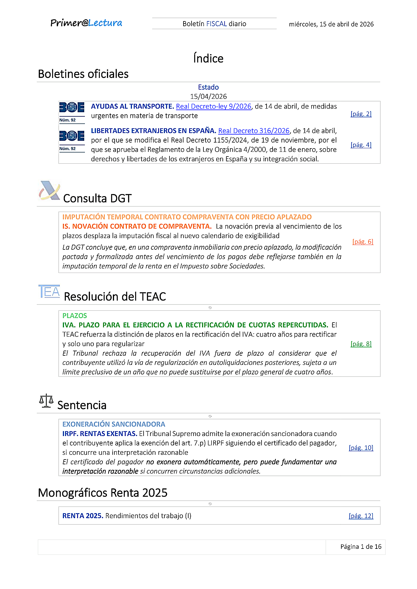 Boletín fiscal 15/04/2026