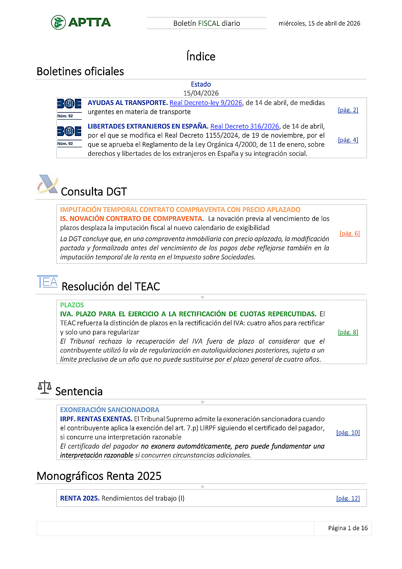 Boletín fiscal 15/04/2026