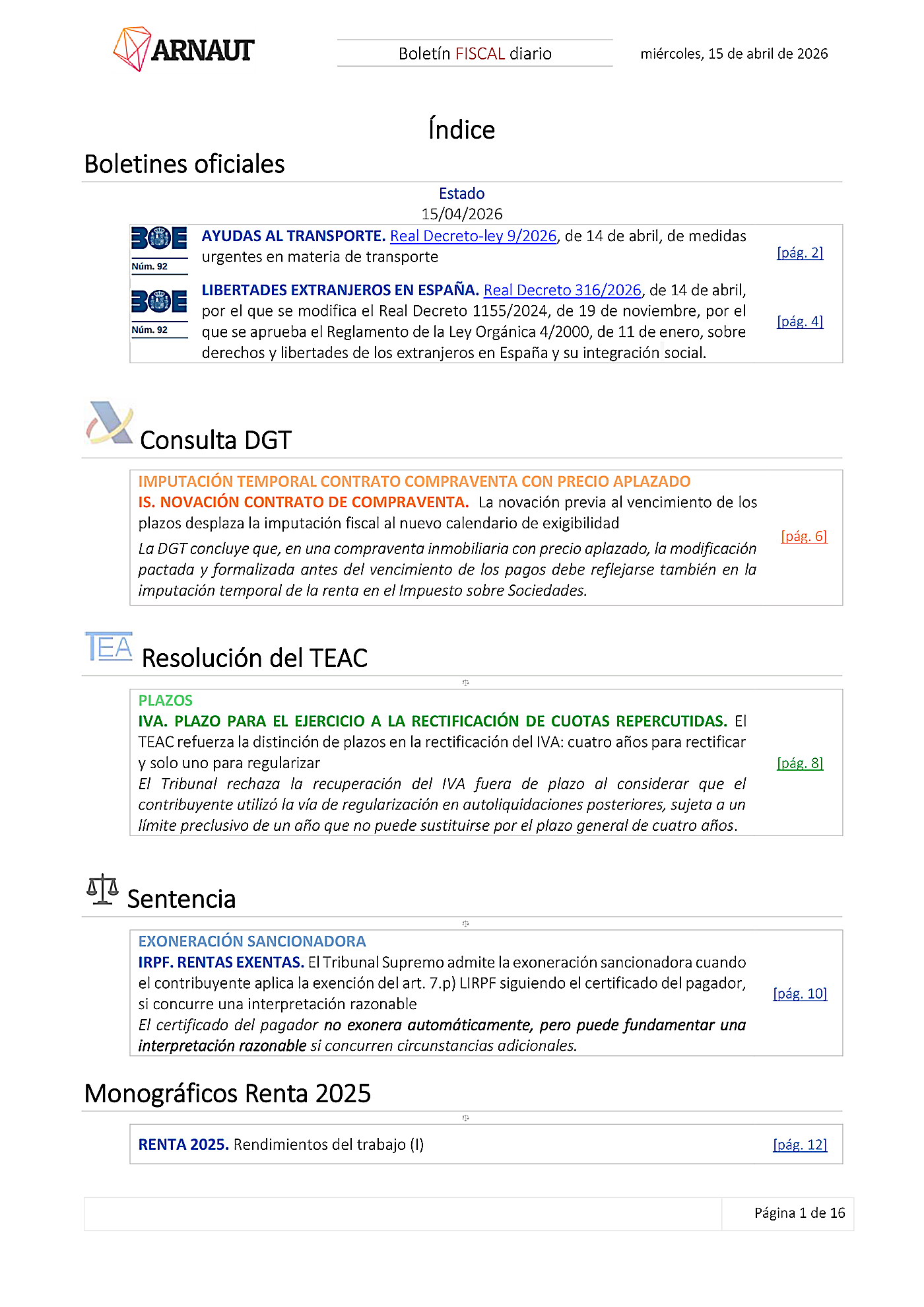 Boletín fiscal 15/04/2026