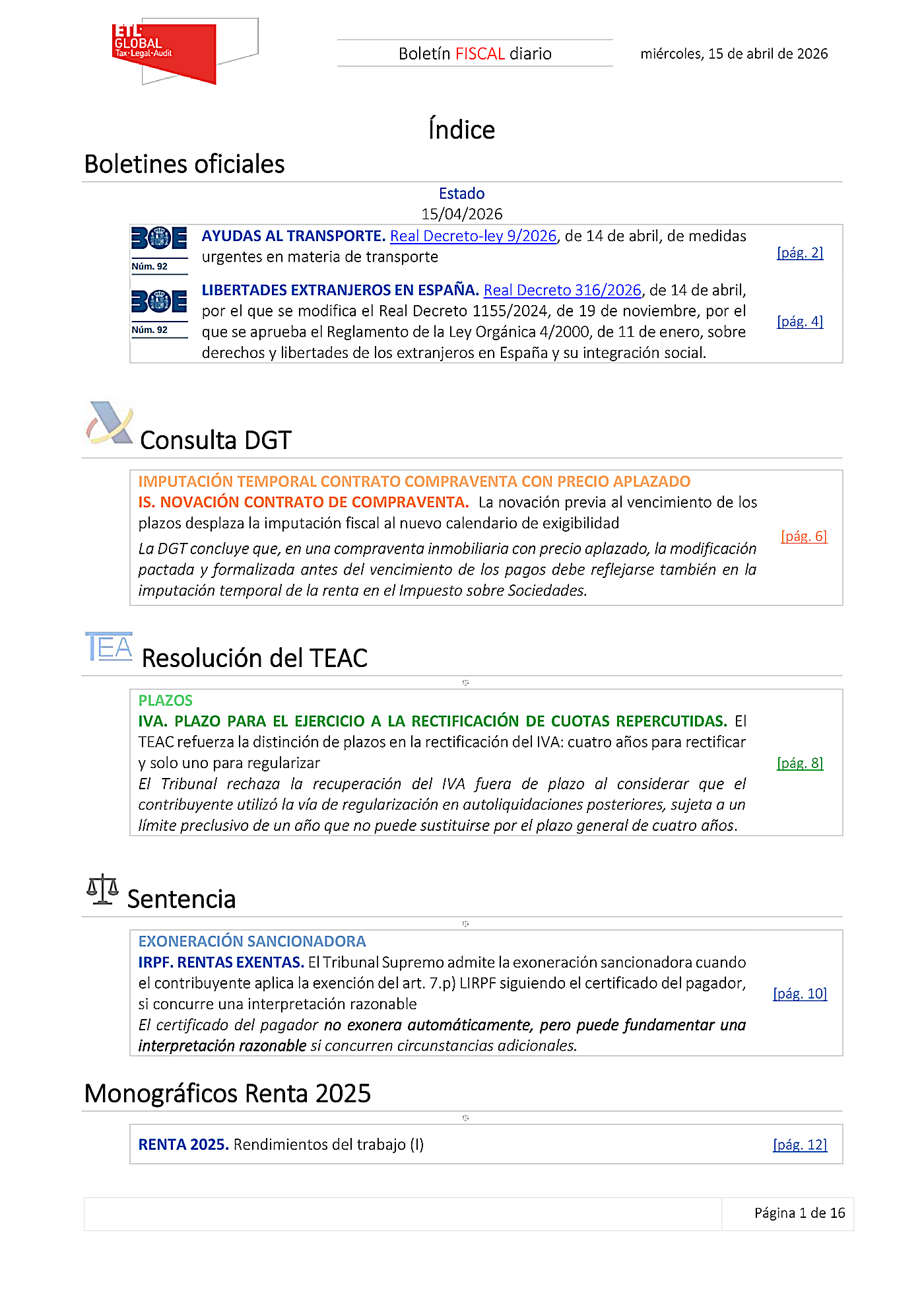 Boletín fiscal 15/04/2026
