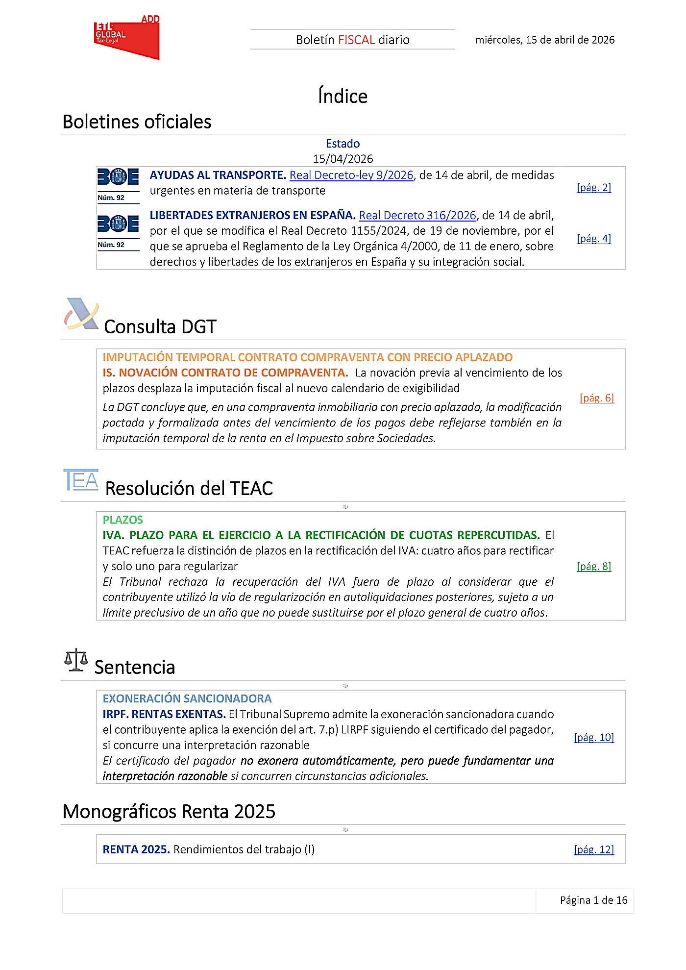 Boletín fiscal 15/04/2026