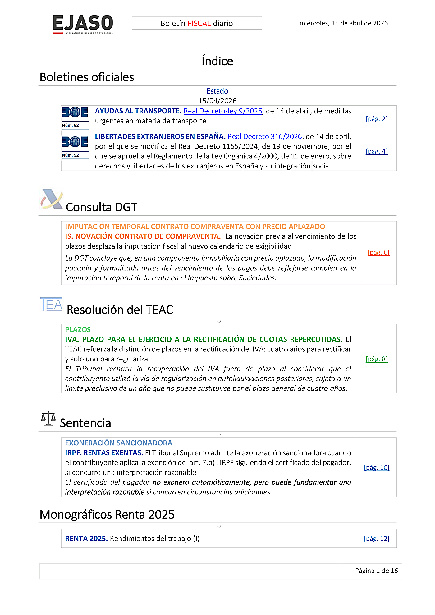 Boletín fiscal 15/04/2026
