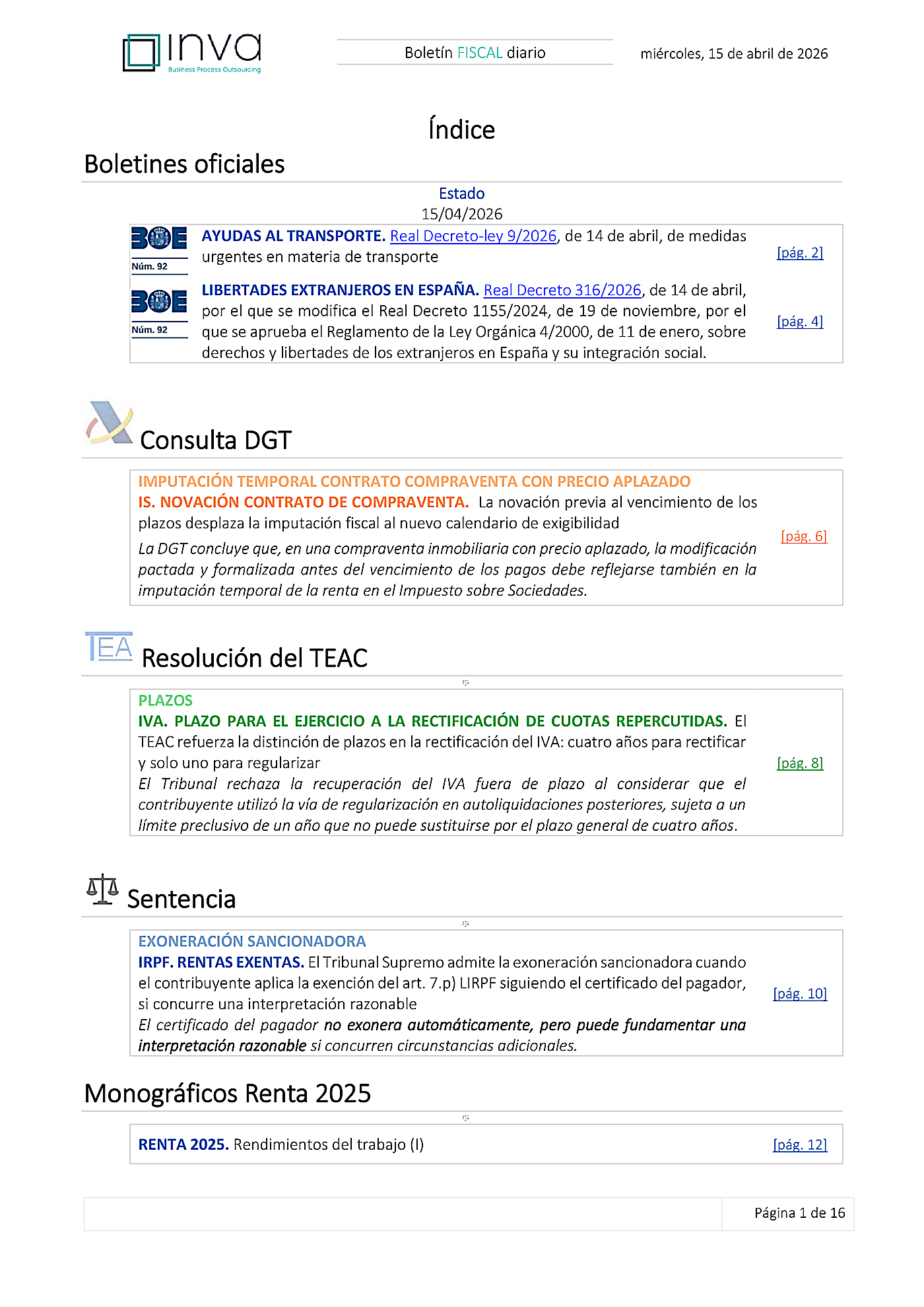 Boletín fiscal 15/04/2026
