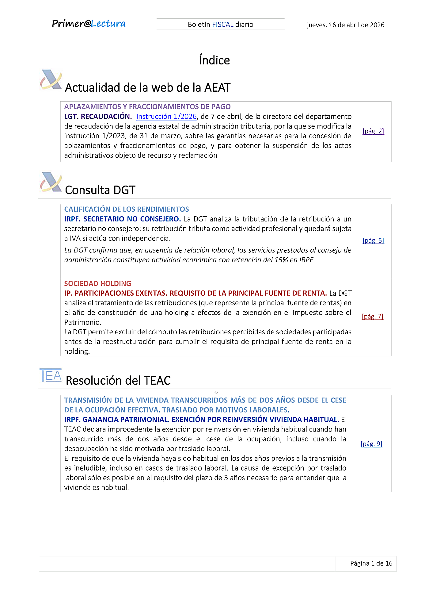 Boletín fiscal 16/04/2026