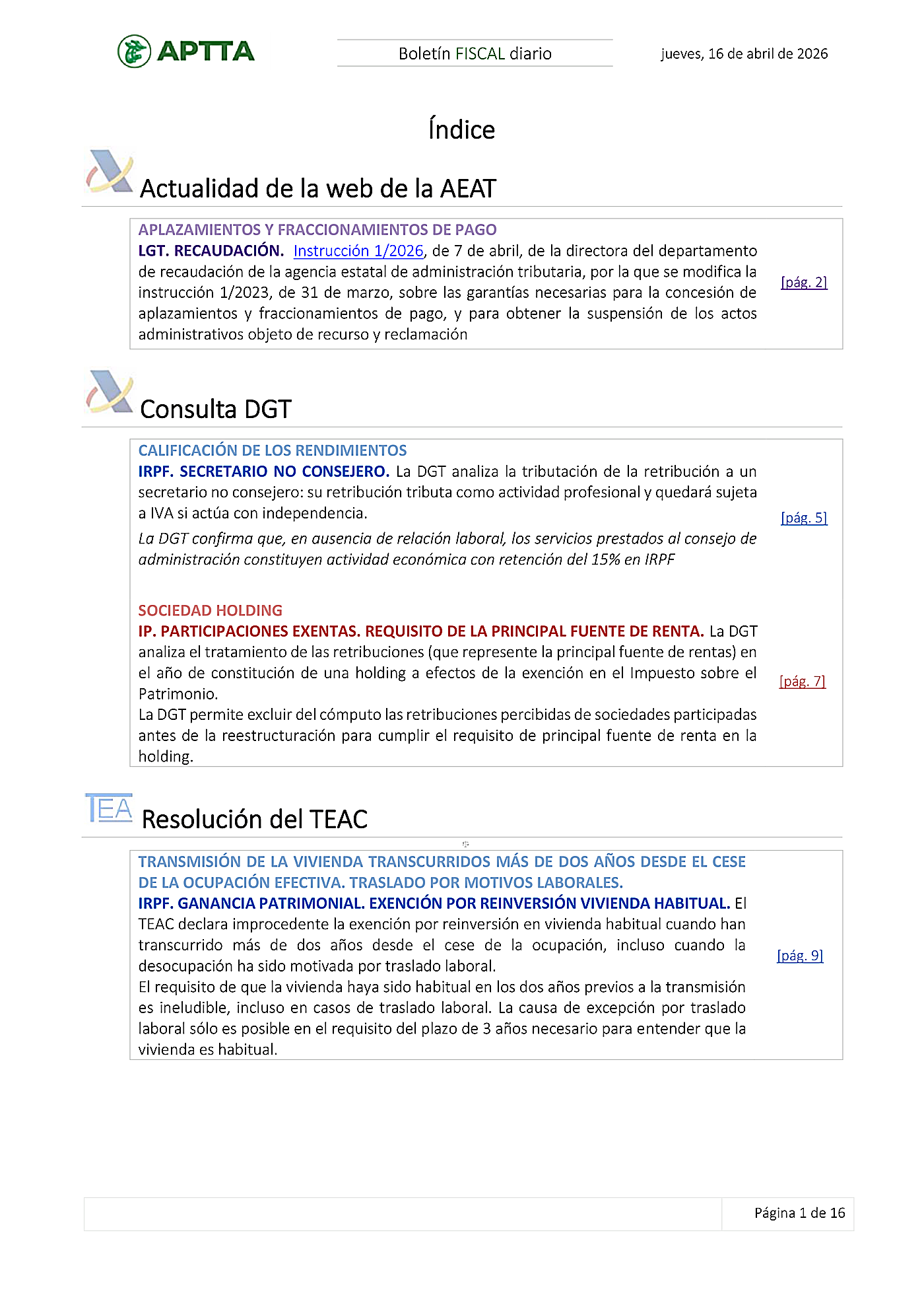Boletín fiscal 16/04/2026