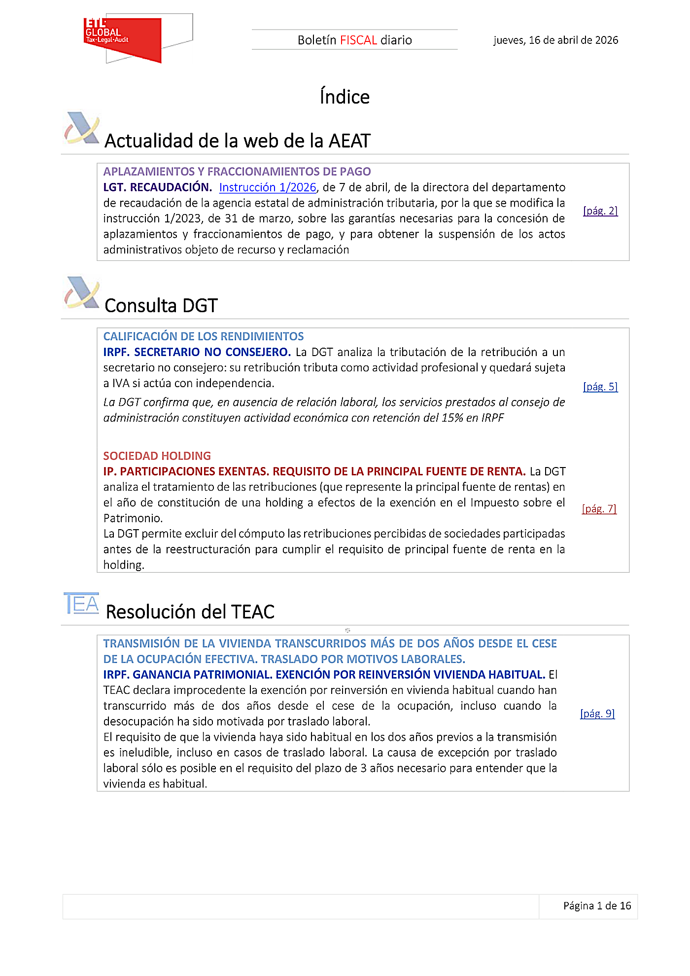 Boletín fiscal 16/04/2026