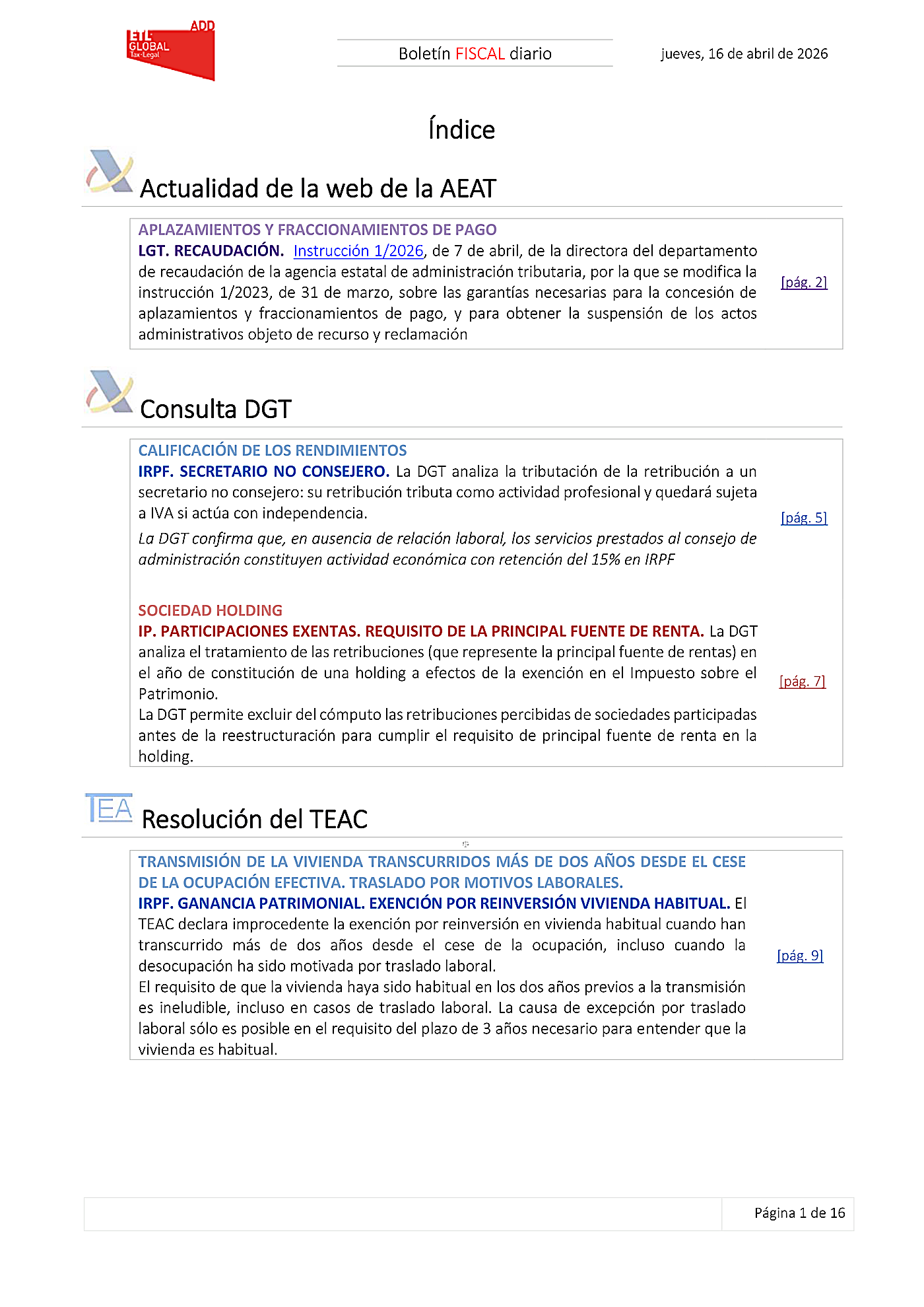 Boletín fiscal 16/04/2026