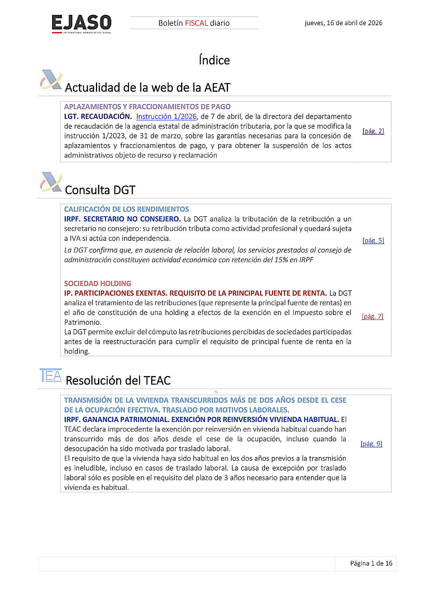 Boletín fiscal 16/04/2026