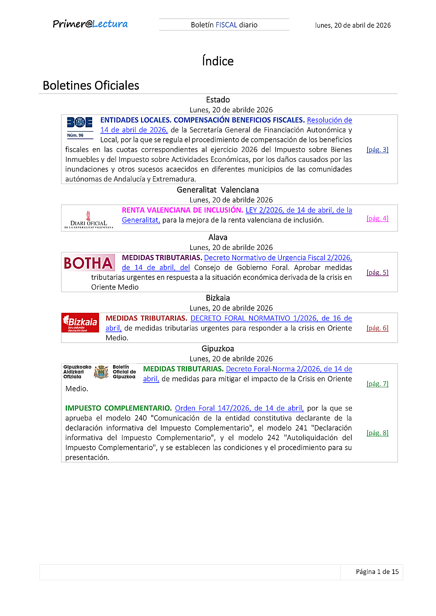 Boletín fiscal 20/04/2026