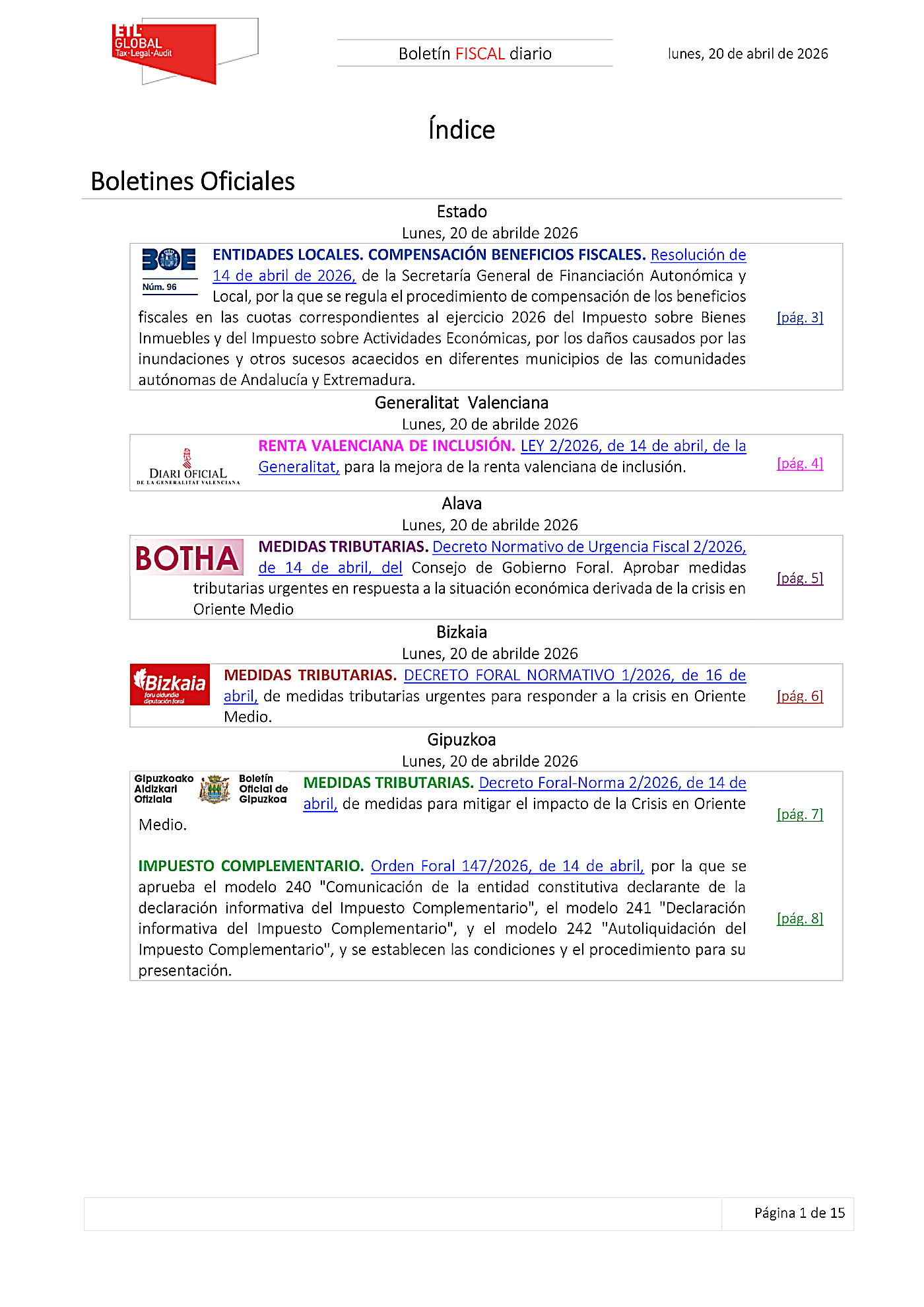 Boletín fiscal 20/04/2026