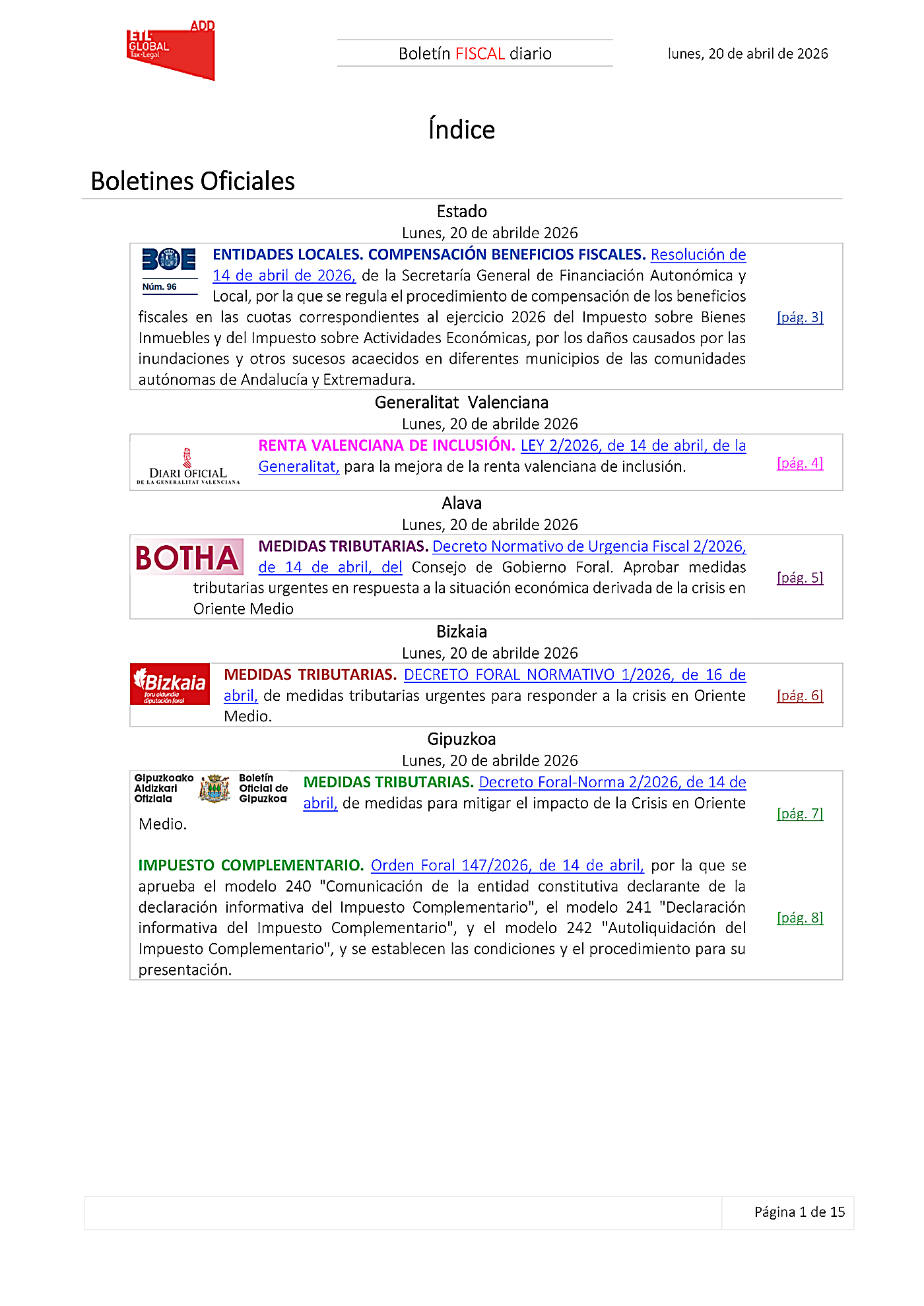 Boletín fiscal 20/04/2026