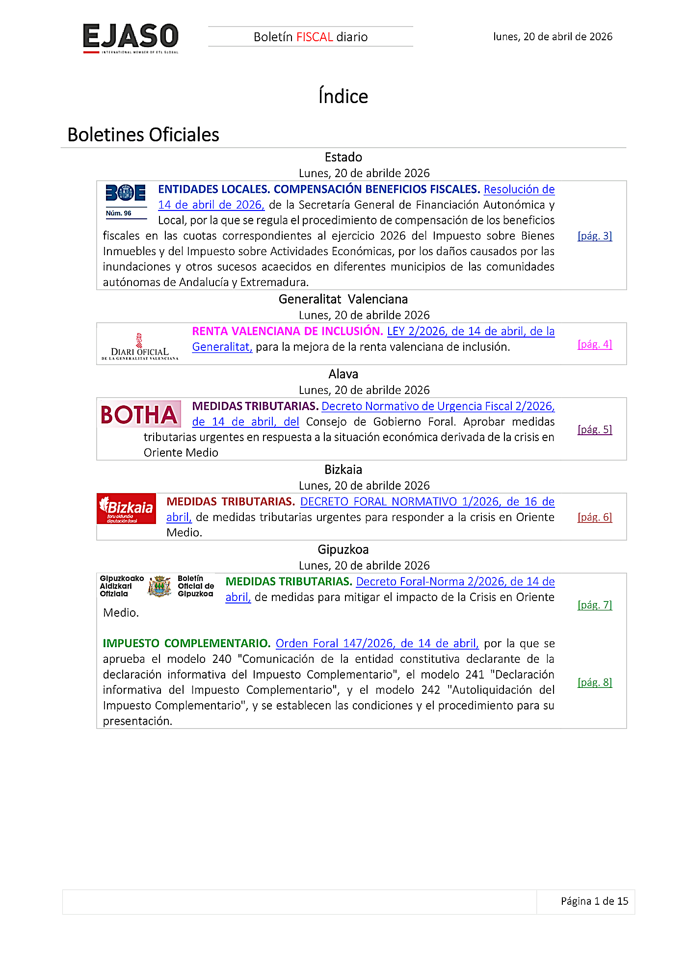 Boletín fiscal 20/04/2026