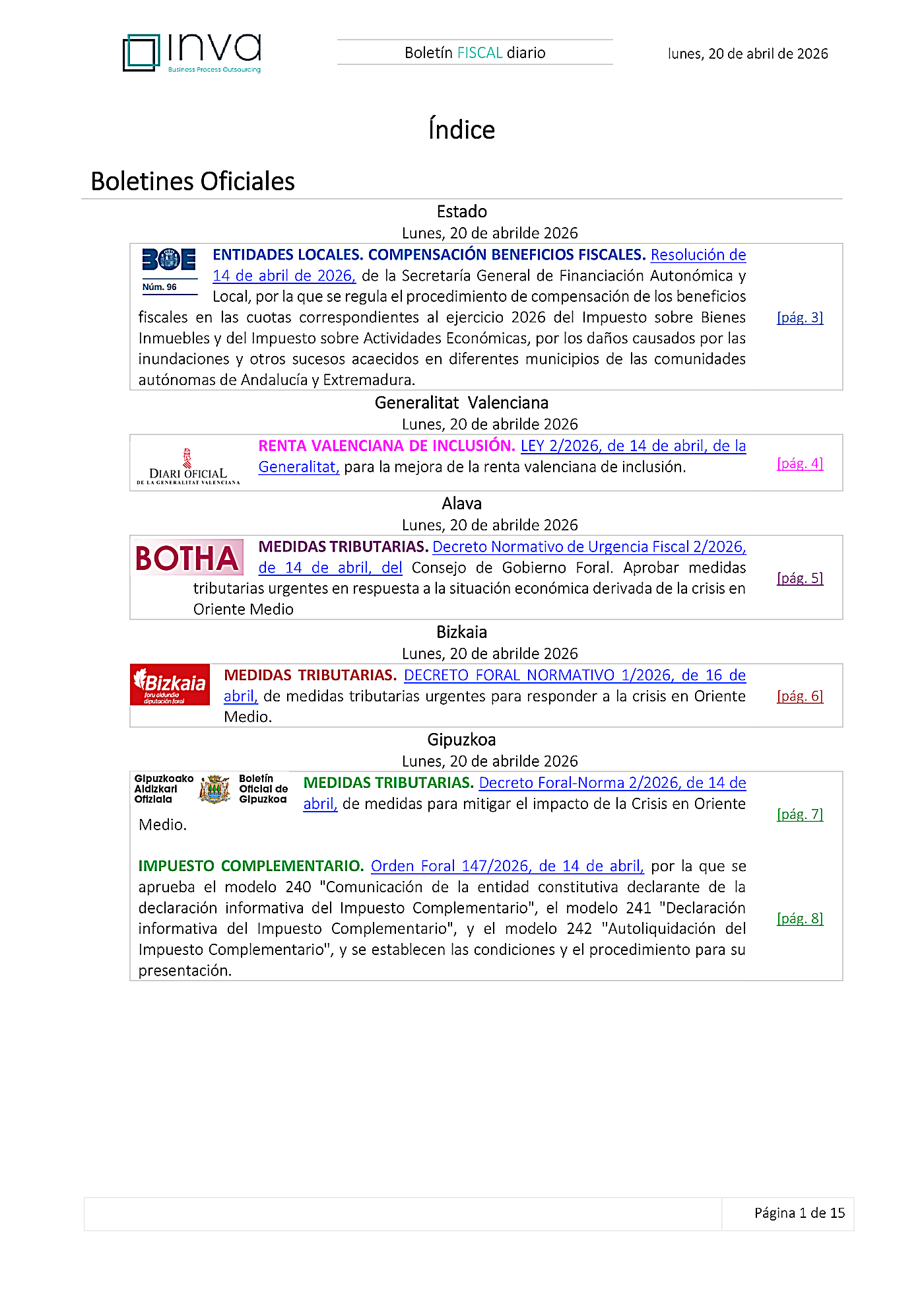 Boletín fiscal 20/04/2026