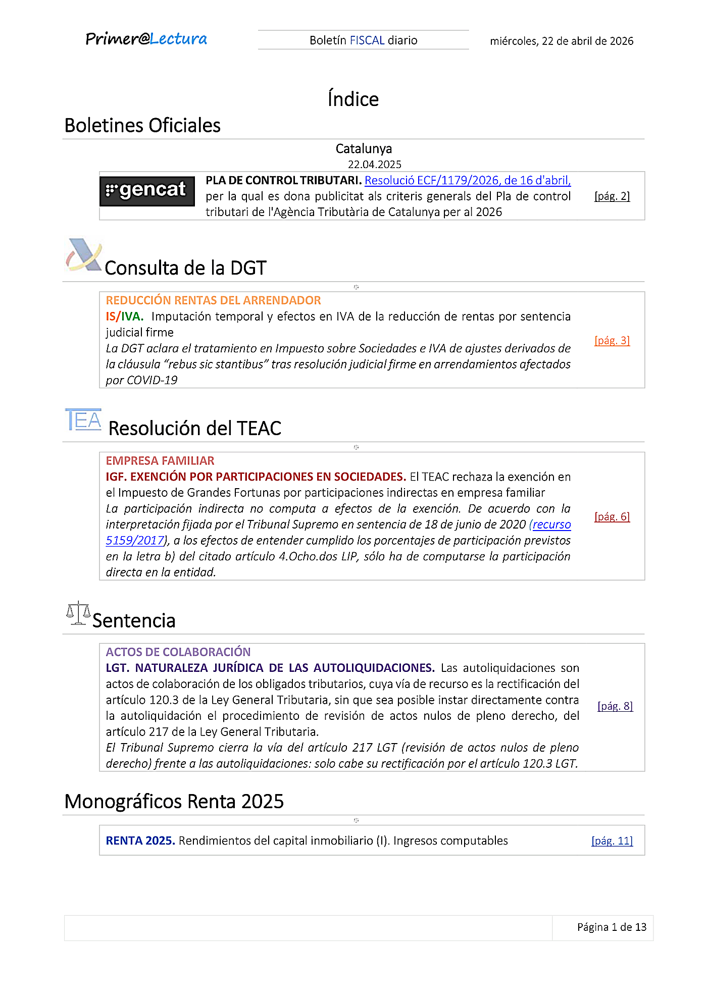 Boletín fiscal 22/04/2026