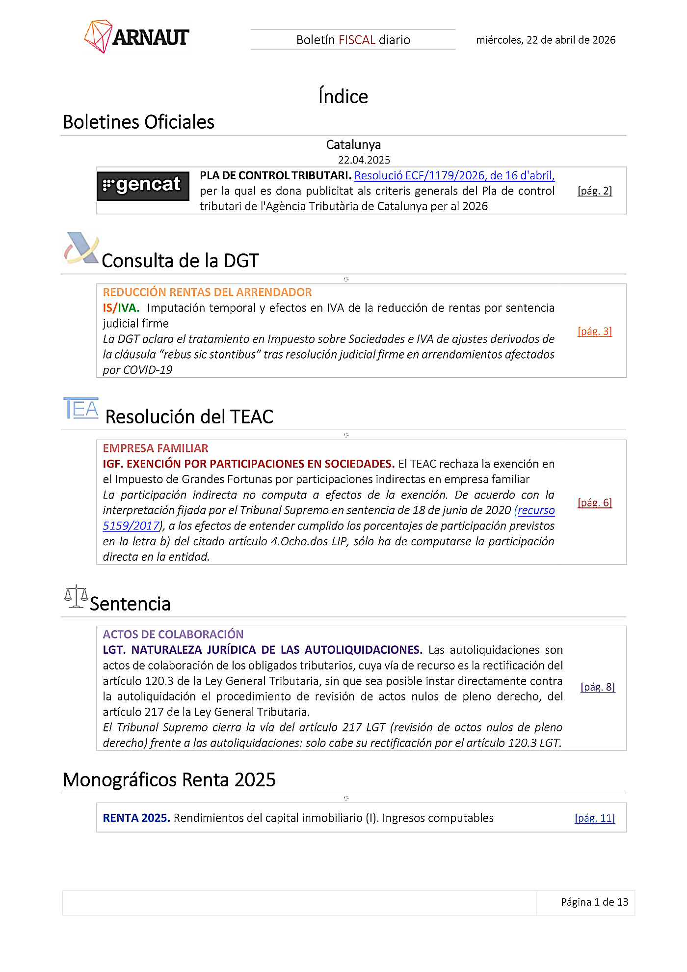 Boletín fiscal 22/04/2026