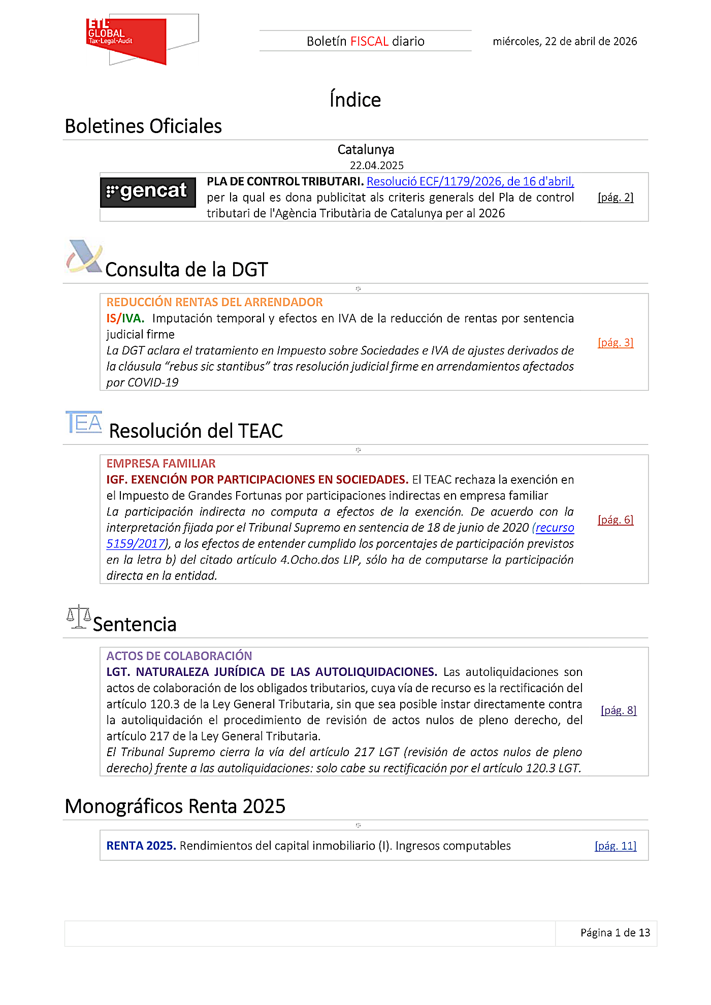 Boletín fiscal 22/04/2026