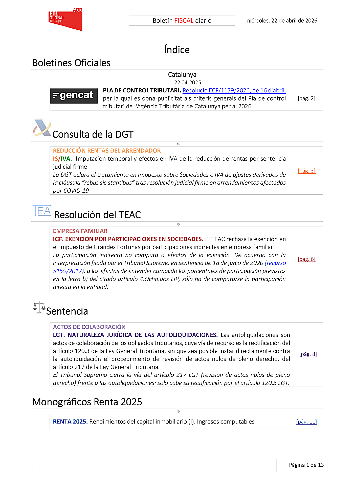Boletín fiscal 22/04/2026