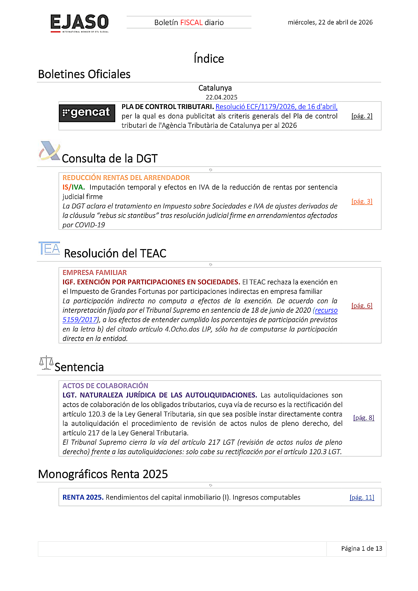 Boletín fiscal 22/04/2026