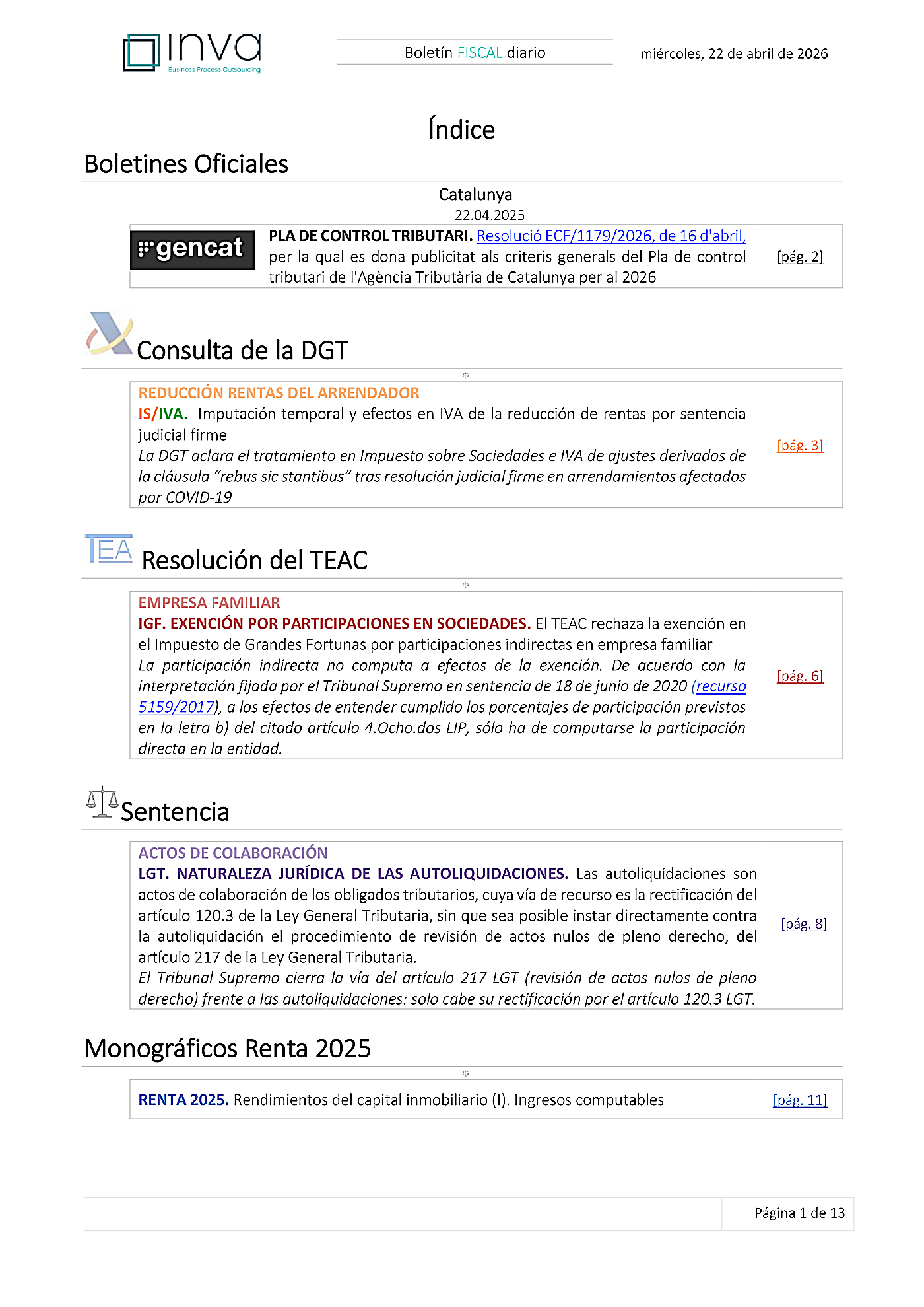 Boletín fiscal 22/04/2026