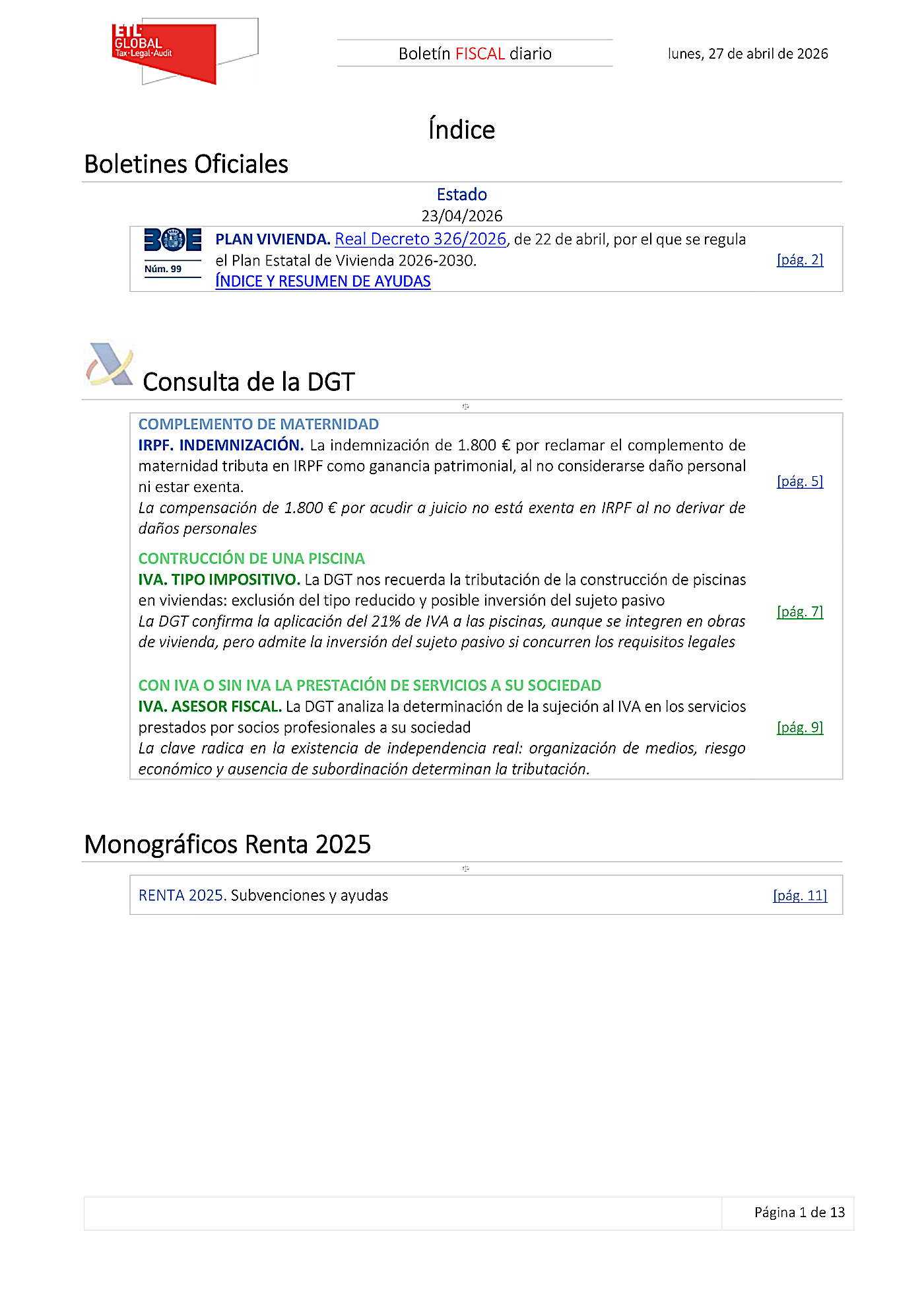 Boletín fiscal 27/04/2026